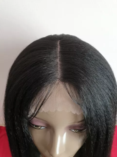 20" Lace Front Middle Part Wig Synthetic Hair Yaki Straight Black Heat Resistant 3