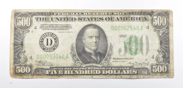 1934-A $500 Cleveland, OH United States Federal Reserve Note Green Seal *7287
