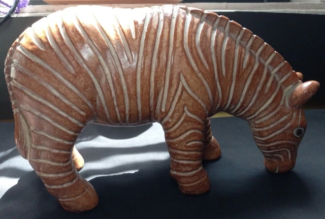 VTG Heavy Porcelain Zebra Figurine Light Brown w/ Stripes in Relief 11.5"x7"