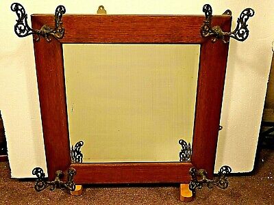 Victorian Antique Beveled glass Oak wall Hall tree Mirror coat rack