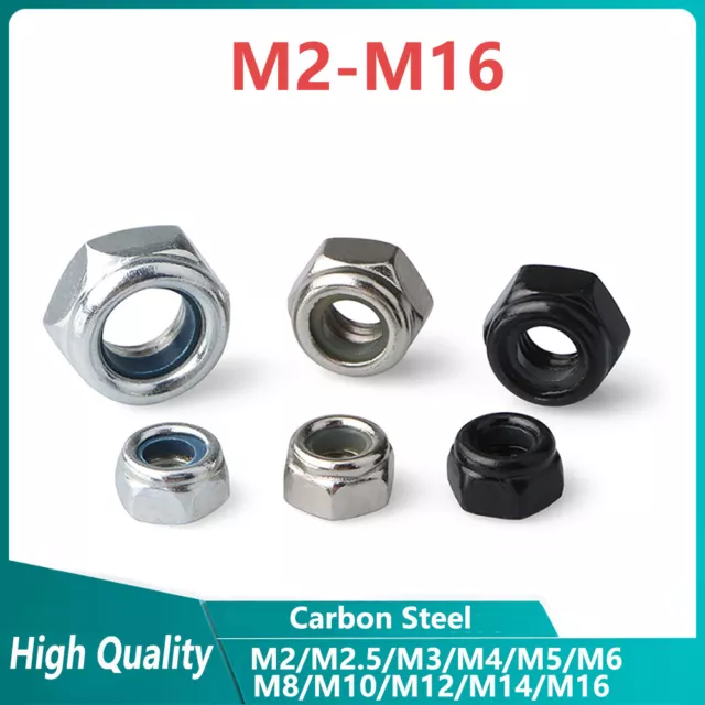 M2-M16 Nyloc Nylon Insert Hex Lock Nuts M3 M4 M6 M8 M10 M14 Zinc/Nickel Plating