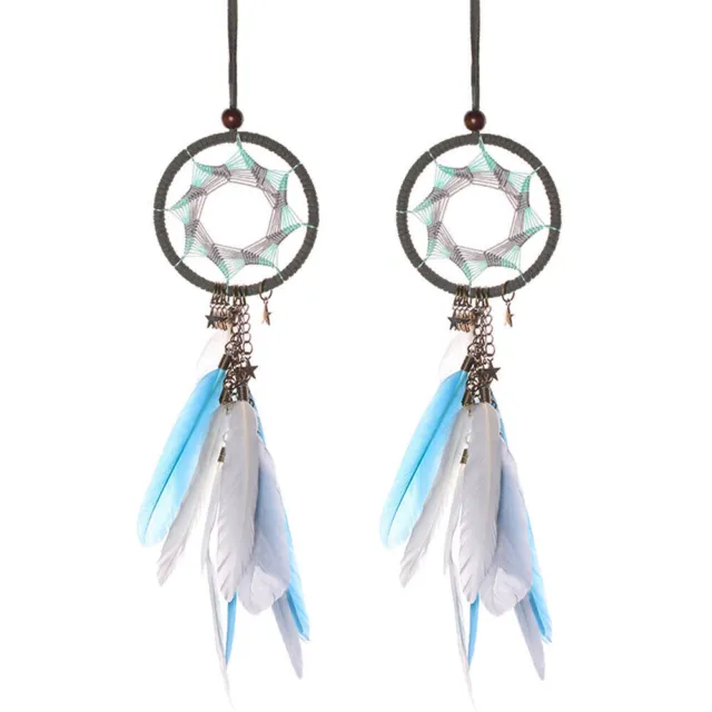 2x Small Handmade Dream Catcher Feathers Car Rear View Mirror Hanging Ornament