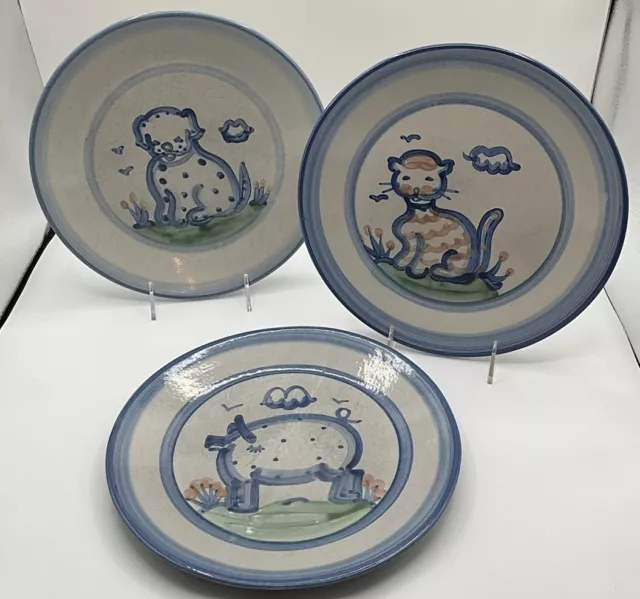 MA Hadley Cat Dog Pig Set Of 3 Ceramic Stoneware 11” Dinner Plates Vintage GOOD