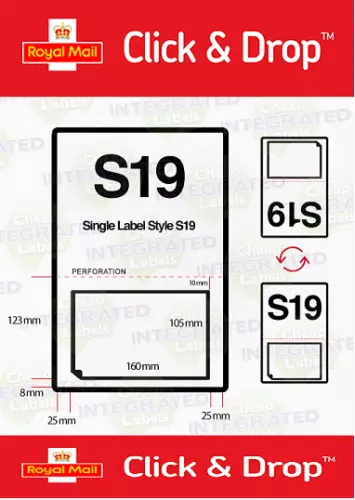 ROYAL MAIL CLICK and DROP LABELS - A4 INTEGRATED LABELS STYLE S19 -160mm x 105mm