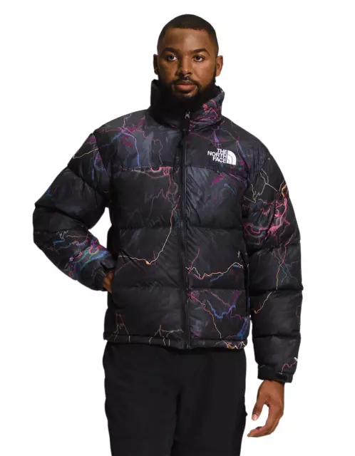 The North Face Nero Trail Brilla Stampa 1996 Retro Nuptse 700 Piumino Nuovo