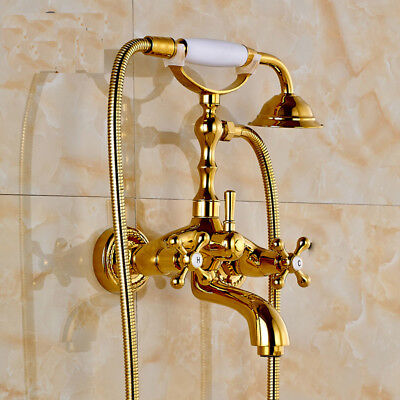 Wall Mount Gold Bathroom Claw Foot Bathtub Faucet Tub Mixer Tap Handheld Shower