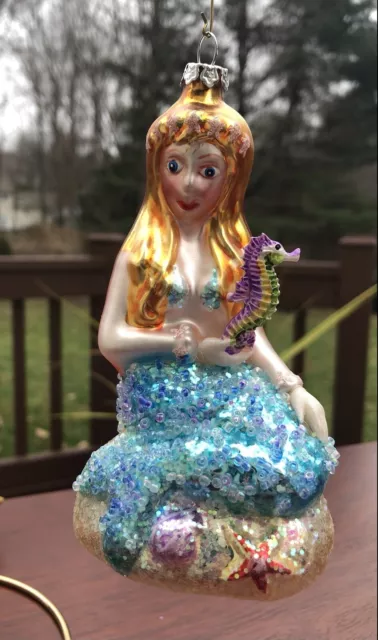 Mermaid Blown Glass Christmas Tree Ornament - Hand Painted