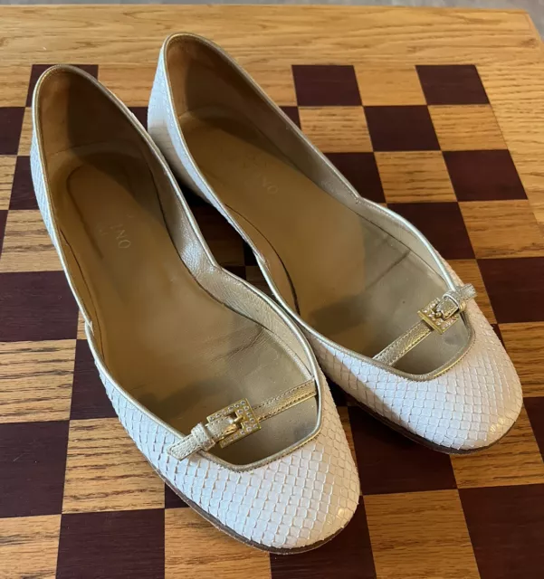 Beautiful Valentino Garavani Python White Leather Gold Lined Ballet Flats