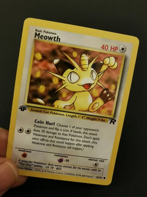 1st Edition Meowth 62/82 Team Rocket Pokemon Card 1999 | NM - MINT PSA