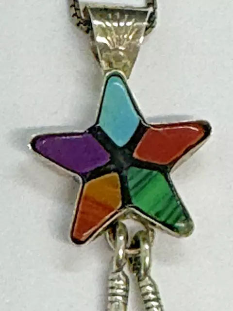 Sterling Silver Southwestern Inlay Necklace Marked Sterling (M)