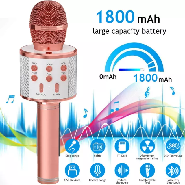 Wireless Bluetooth Handheld Karaoke Microphone Speaker KTV Player Kids Mic Party