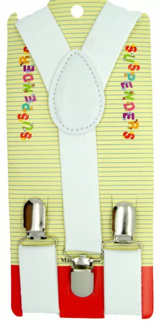 NEW Boys Girls Baby Kids Child Children Clip on Y Back Elastic White Suspenders