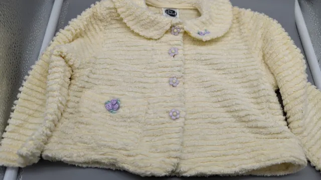 Vintage 1990s Kids Baby Yellow Chenille Button Down Jacket Shabby Chic Farmhouse