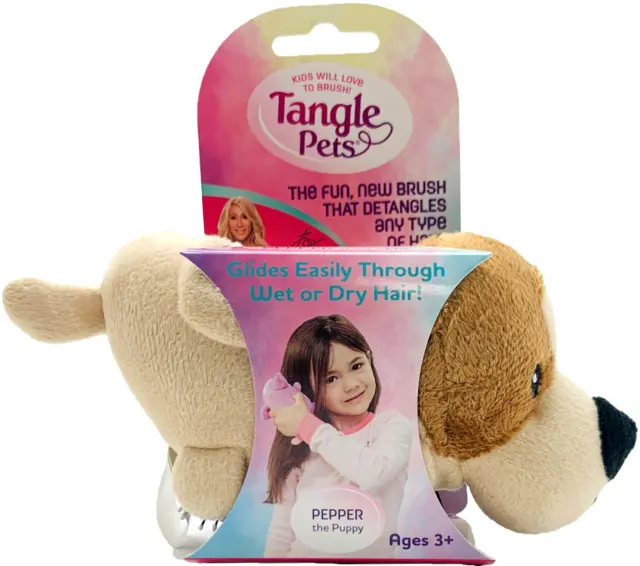 Tangle Pets Pepper the Puppy Detangling Brush-in-a-Plush All Hair Types Brown