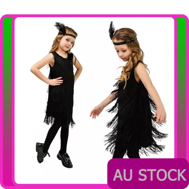 20s Girls Gatsby Costume 1920s Child Kids Black Flapper Charleston Fancy Dress