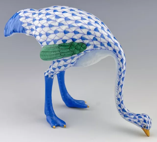 🦋 HEREND MINT OSTRICH Bird Blue Fishnet Figurine ($630 Retail)