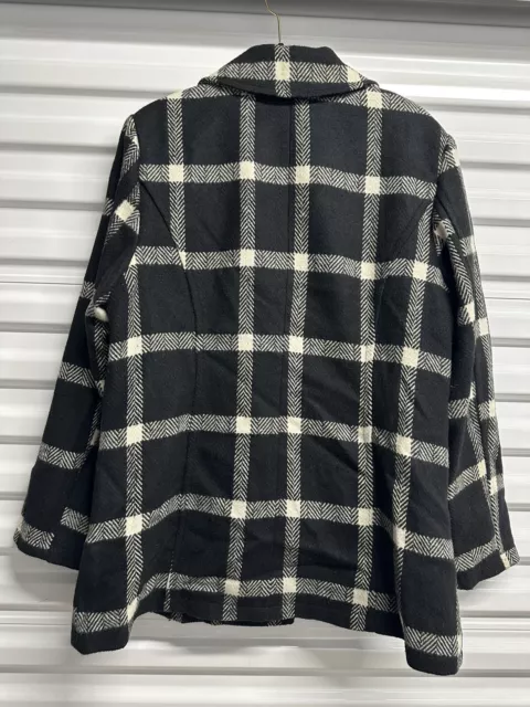 Liz Claiborne women's black coat with zippered side pockets in plaid Size M 2