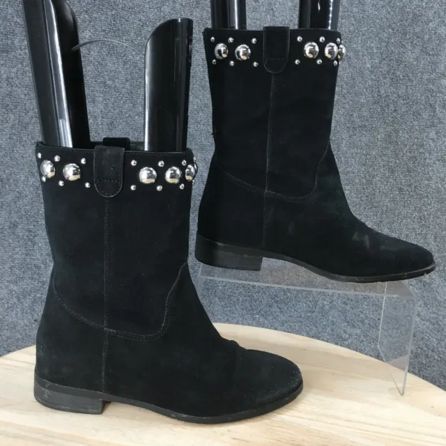 Michael Kors MK Boots Womens 7 M Studded Mid Calf Black Suede Pull On Low Heels