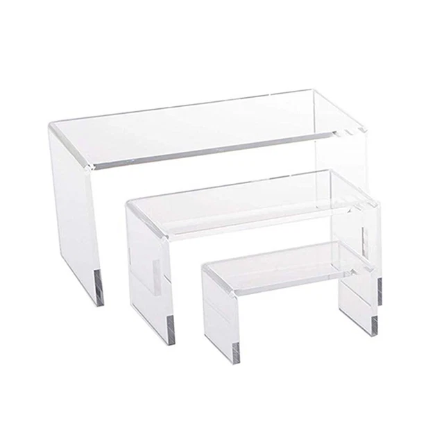 3xClear Acrylic Riser 3 4 " Stand Set Jewelry Collectible Showcase Display Shelv