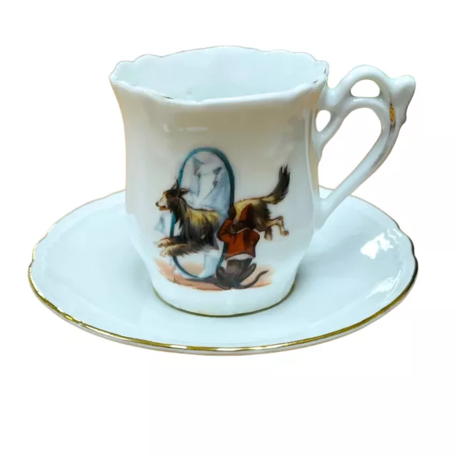 Childs Cup & Saucer Circus Scene Monkey Dog Gold Trim Made Germany Early 1900s