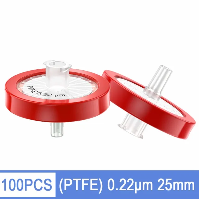 100pcs Syringe Filter PTFE Membrane OD=25mm 0.22μm HPLC Lab Non-sterilized New