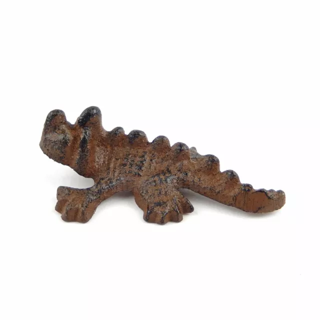 Small Tiny Cast Iron Horned Frog TCU Horny Toad Lizard Figurine Rustic Brown