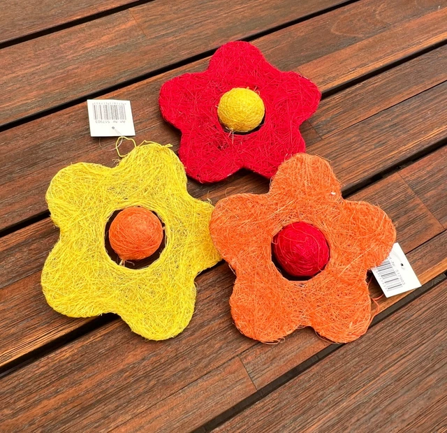 3 x Sisal Blüten Anhänger Sisalblüte Türdeko Wanddeko Dekohänger Deko Basteln