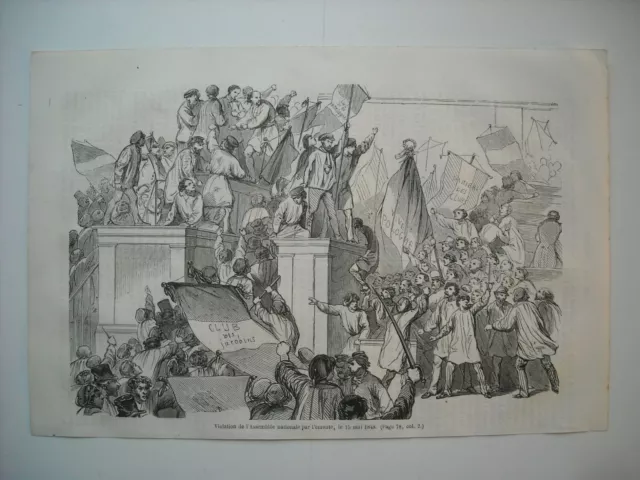 Gravure 1864. Violation De L’assemblee Nationale Par L’emeute, 15 Mai 1848.