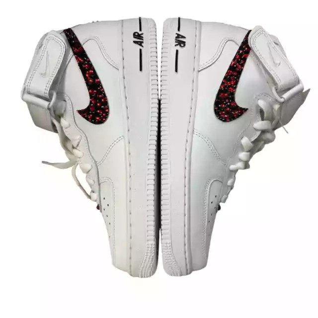 Nike Womens Air Force 1 High Top White Sneakers Rhinestone Red Black