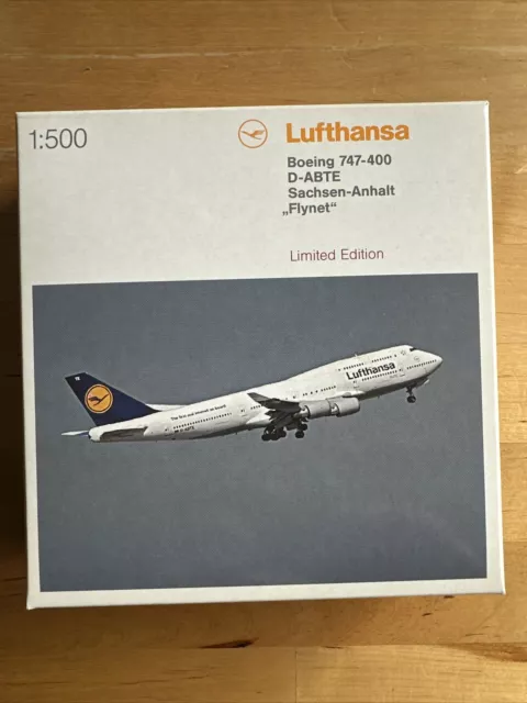 Herpa Wings 1:500 510950 Lufthansa Boeing 747-400 D-ABTE „Sachsen-Anhalt“ Flynet