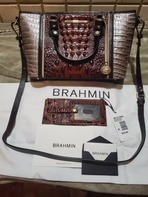 Brahmin Mini Asher Pecan Tote EUC and CC Holder NWT