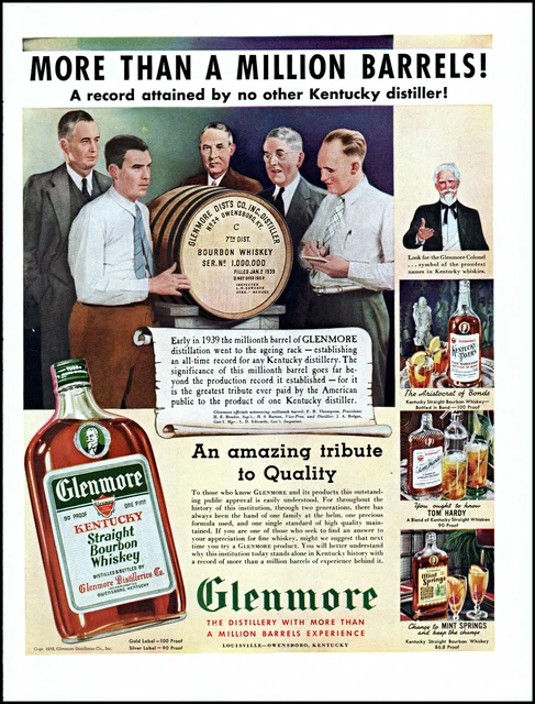 1939 Glenmore Bourbon Distillers One Million Barrels vintage art print ad adL91
