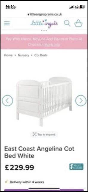 EAST COAST ANGELINA Cotbed White. 140x70. can be used as cot and
