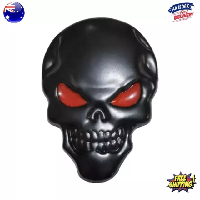 3D Metal Skull Red Eyes Bone Emblem BLACK Badge Car Motorbike Truck Sticker Logo