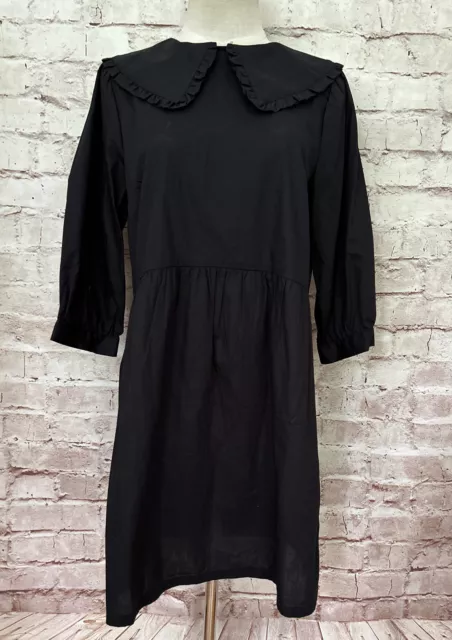 Divided H&M  Black Peter Pan Collar Puff Sleeve Babydoll Mini Dress Size S NEW