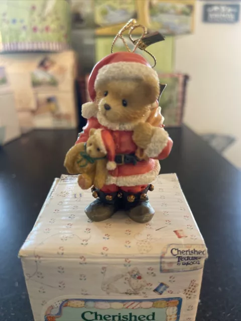 Cherished Teddies Bear Dressed As Santa Hanging Ornament 651370 Christmas