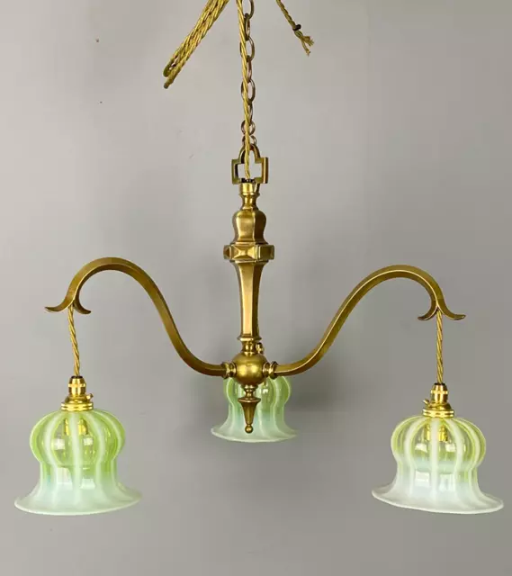Brass Three Arm Art Nouveau Chandelier (21268)
