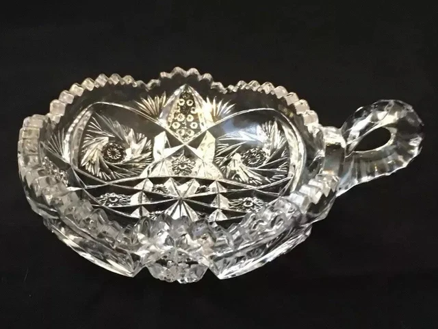 Vintage American Brilliant Period ABP Cut Glass Nappy Dish Bowl Pinwheels Stars
