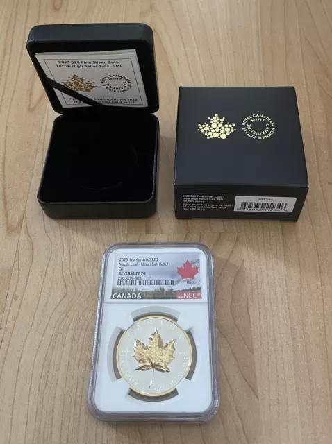 2023 Canada 1 oz Silver Maple Leaf Gilt Rev Proof Ultra High Relief OGP NGC PF70