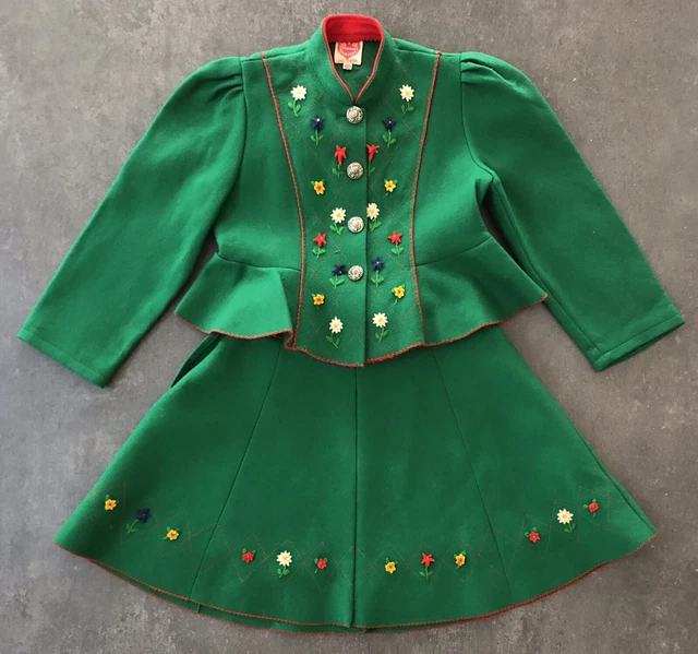 Vintage Wiener Werkstatte Childs Jacket & Skirt Traditional Folk Applique Green