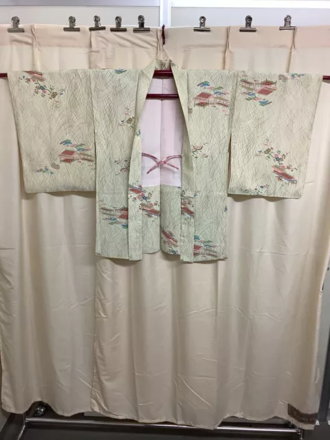 Japanese Vintage Kimono Haori Jacket silk Front strap through White 30 inch used