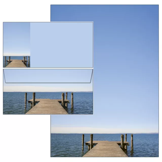 Seeblick Steg Wasser Meer Set Motivpapier Briefpapier 20 Blatt A4 + 10 Kuverts