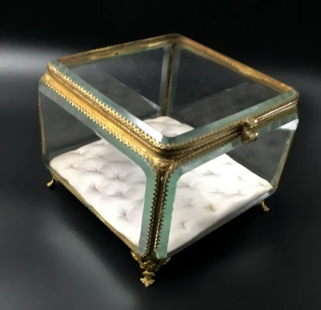 Very Large French Antique Nap III Brass Frame & Bevelled Glass Display Box/Case