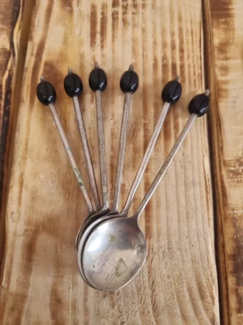 Set of Six Vintage EPNS Silver Art Deco Coffee Bean Spoons 10cm