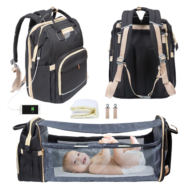 Diaper Bag Backpack with Foldable Baby Bed ,Portable Travel Bassinets for Babies