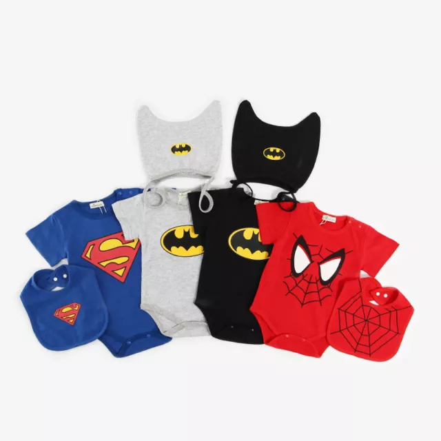 Baby Superman/Batman Romper +Hat/Bib Newborn Boy Girl Babygrow Outfits Clothes