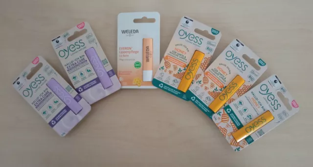 6 x Lippenpflegestifte - Lip Balm - Bio - Weleda und Oyess - Lippenpflege Balsam