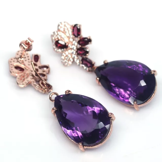 15 X 22 Mm. Purple-Amethyst Rhodolite-Garnet Boucles D'Oreilles Argent 925 2