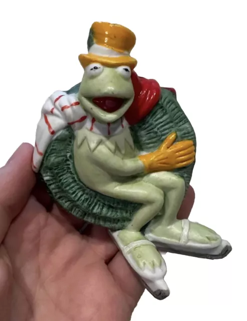 1980 HA! Muppet Kermit the Frog with Ice Skates & Wreath Ceramic Ornament