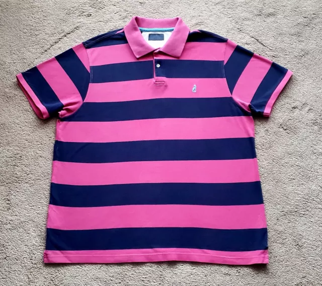 PINK Designer Rugby Polo Shirt Navy/Pink Striped Cotton. Mens XXL. Chest 44" VGC